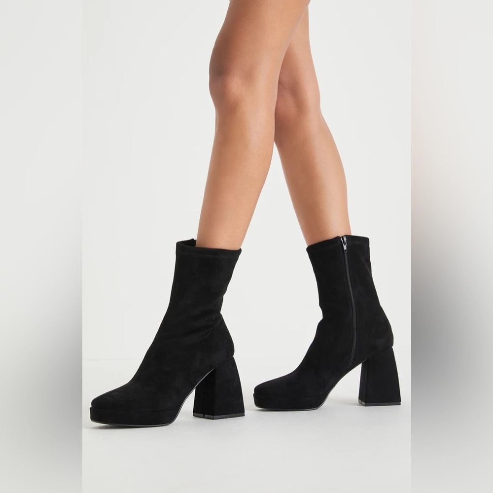Lulu's NIB Mazarine Black Vegan Suede‎ Platform Mid-Calf Boots